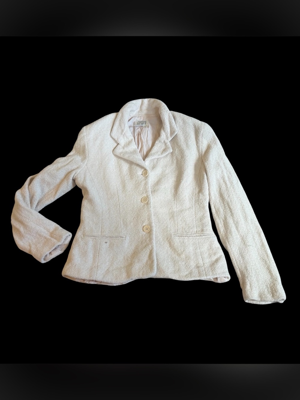 Vintage Ann Taylor LOFT Ivory Boucle Blazer Jacket Size 6 Career Chic Classic